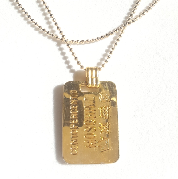 MOSCHINO Dog Tag Necklace Vintage 24k Plated - Picture 3 of 15